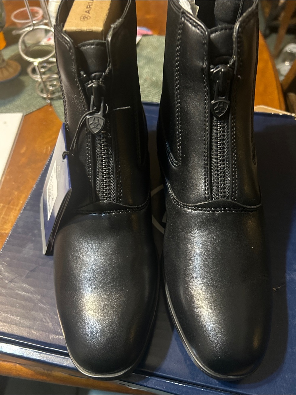 Ariat Black Front-Zip Leather Ankle Booties
